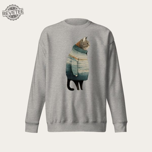 Fat Gray Cat In Sweater Unisex Crewneck Sweatshirt Cat Long Sleeve Shirt Cat Lover Gift Cat Mom Shirt Cat Daddy Shirt Deftones Cat Shirt Unique revetee 6