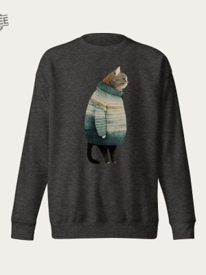 Fat Gray Cat In Sweater Unisex Crewneck Sweatshirt Cat Long Sleeve Shirt Cat Lover Gift Cat Mom Shirt Cat Daddy Shirt Deftones Cat Shirt Unique revetee 7