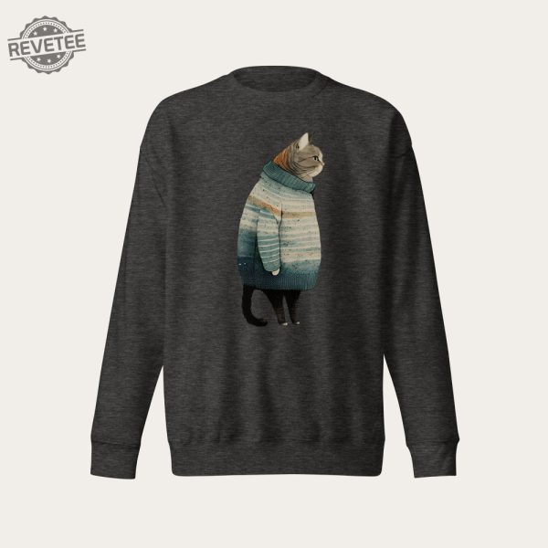 Fat Gray Cat In Sweater Unisex Crewneck Sweatshirt Cat Long Sleeve Shirt Cat Lover Gift Cat Mom Shirt Cat Daddy Shirt Deftones Cat Shirt Unique revetee 7