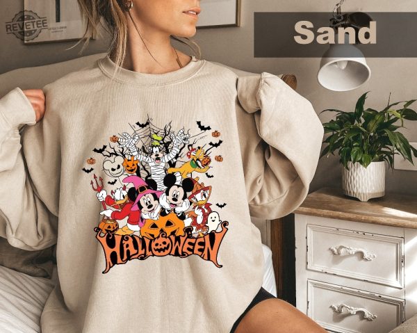 Retro Disneyland Halloween Sweatshirt Mickey And Friends Trick Or Treats 2023 Mickey Halloween Special Mickey And Minnie Wish Upon A Christmas Mickey Pumpkin Unique revetee 3