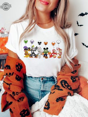 Disney Characters Halloween Skeleton Shirt Mickey And Friends Trick Or Treats 2023 Mickey Halloween Special Mickey And Minnie Wish Upon A Christmas Mickey Pumpkin New revetee 3