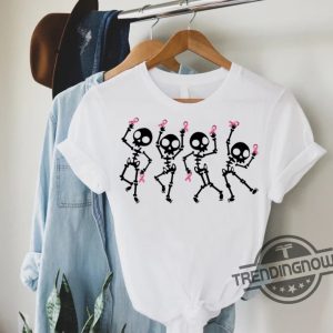Dancing Skeletons Breast Cancer Shirt Skeletons Ribbon Breast Cancer Awareness Tee Cancer Halloween Shirt Breast Cancer Gift Halloween Shirt trendingnowe 2