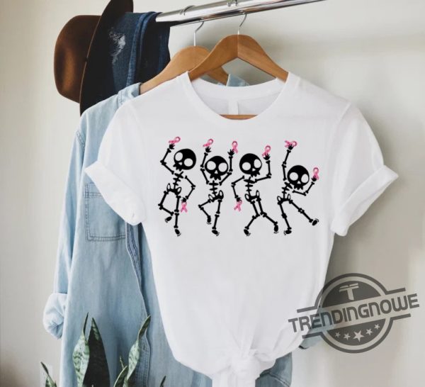 Dancing Skeletons Breast Cancer Shirt Skeletons Ribbon Breast Cancer Awareness Tee Cancer Halloween Shirt Breast Cancer Gift Halloween Shirt trendingnowe 2