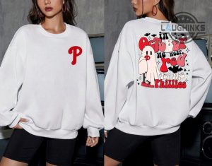 phillies sweatshirts tshirts hoodies mens womens kids double sided phillies playoff shirts mlb philadelphia phillies crew neck sweatshirt in october we wear red laughinks 1