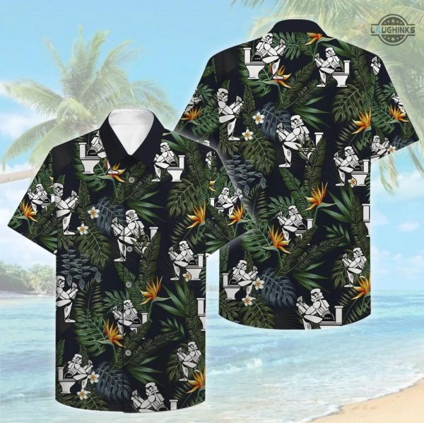 star wars hawaiian shirt and shorts funny tropical stormtrooper star wars movie aloha shirt storm pooper button up shirts mens disney mandalorian hawaiian shirt laughinks 1