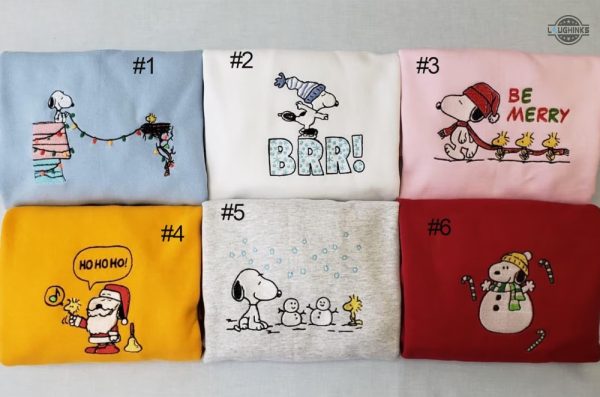 snoopy christmas shirt sweatshirt hoodie embroidered peanuts christmas tree shirts embroidery charlie brown snoopy merry xmas gift snoopy woodstock tshirt laughinks 1