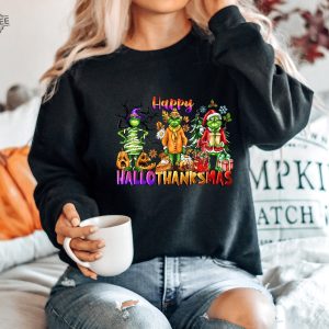 Happy Hallothanksmas Sweatshirt Christmas Sweatshirt Halloween Gift For Women This Is My Hallmark Christmas Movie Watching Shirt White Christmas Sweatshirt Unique revetee 3