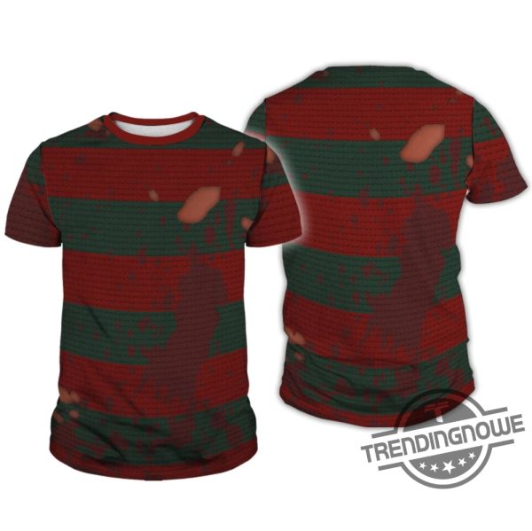 Freddy Krueger Shirt Reddy Krueger Costume Shirt 3D Cosplay Shirt Olive And Red Stripe Elm Street inspired Shirt Wicking Shirt trendingnowe.com 2