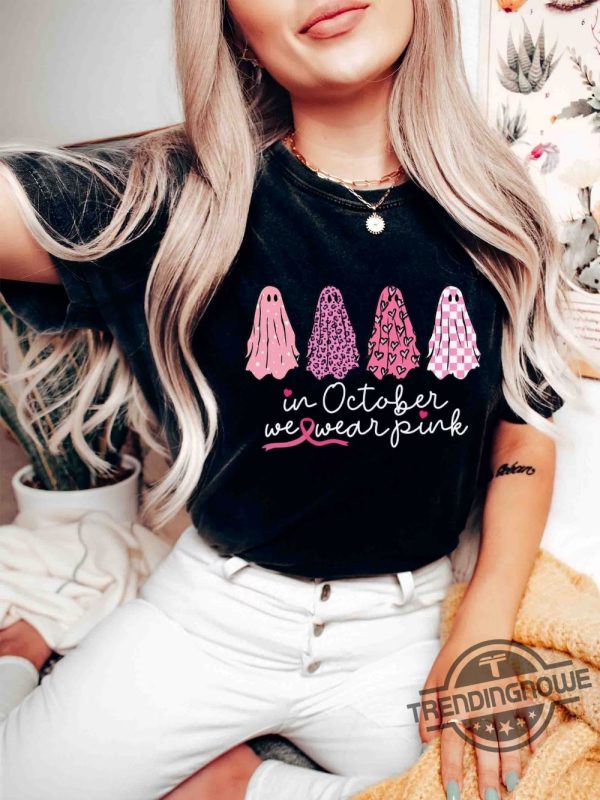 Breast Cancer Support Squad Shirt In October We Wear Pink Ghosts Shirt Breast Cancer Awareness Gift For Survivor Friends And Family trendingnowe 1
