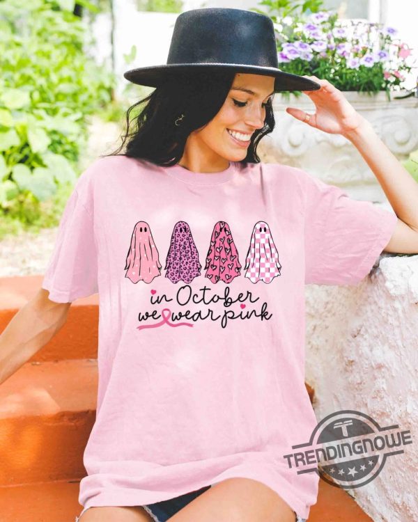 Breast Cancer Support Squad Shirt In October We Wear Pink Ghosts Shirt Breast Cancer Awareness Gift For Survivor Friends And Family trendingnowe 2