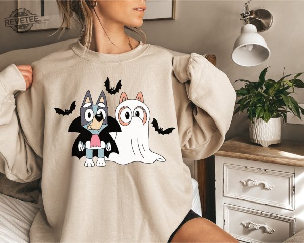 Bluey And Bingo Funny Halloween Spooky Season Sweatshirt Bluey Dad Hoodie Bluey Hoodie For Adults Spooky Month Its Spooky Season Meme Halloween Movies Not Scary revetee 2