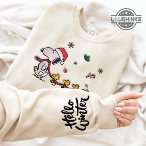 snoopy christmas sweatshirt tshirt hoodie embroidered snoopy christmas shirts peanuts woodstock and snoopy characters hello winter laughinks 1