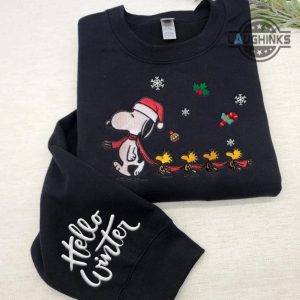 snoopy christmas sweatshirt tshirt hoodie embroidered snoopy christmas shirts peanuts woodstock and snoopy characters hello winter laughinks 2