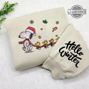 snoopy christmas sweatshirt tshirt hoodie embroidered snoopy christmas shirts peanuts woodstock and snoopy characters hello winter laughinks 3