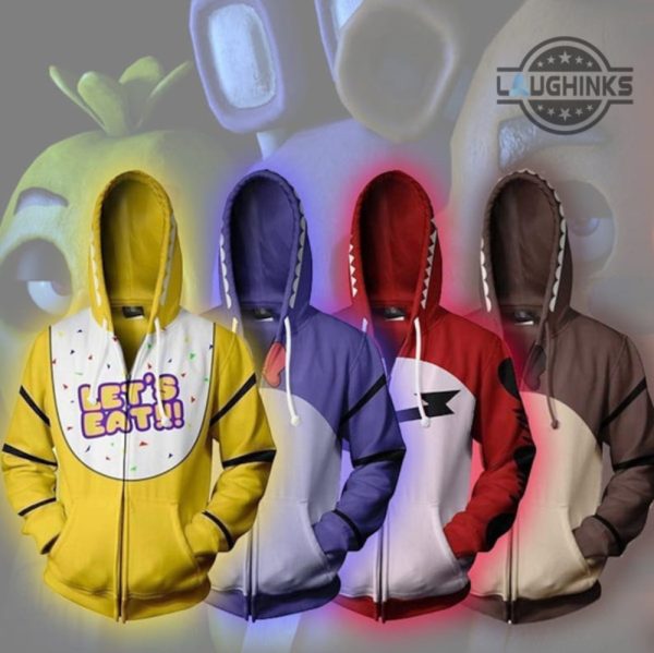 five nights at freddys shirt sweatshirt hoodie adults kids all over printed movie fnaf video game shirts freddy fazbear bonnie chica foxy cosplay halloween costume laughinks 2