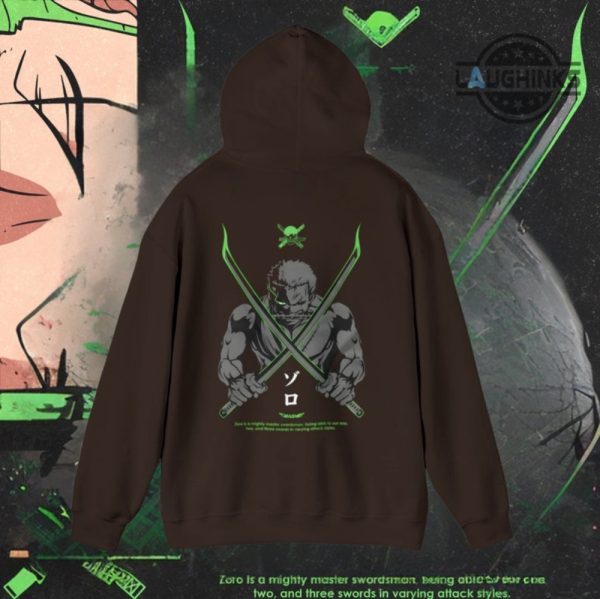 one piece hoodie tshirt sweatshirt double sided roronoa zoro one piece anime shirts mens womens mighty monster swordman zoro costumes laughinks 7