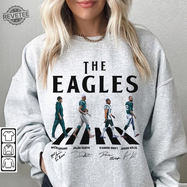 Eagles Walking Abbey Road Signatures Football Shirt Nick Sirianni Jalen Hurts Dandre Swift Jason Kelce Philadelphia Vintage revetee 5