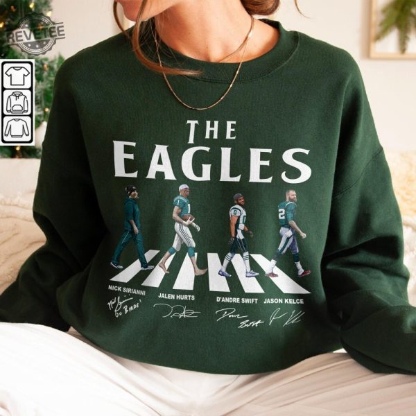 Eagles Walking Abbey Road Signatures Football Shirt Nick Sirianni Jalen Hurts Dandre Swift Jason Kelce Philadelphia Vintage revetee 6