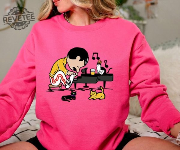 Freddie Mercury Charlie Brown Tshirt Freddie Mercury And His Cats Tshirt Freddie Mercury Playing The Piano Shirt Queen Band Tshirt revetee 1