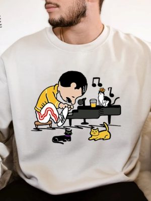 Freddie Mercury Charlie Brown Tshirt Freddie Mercury And His Cats Tshirt Freddie Mercury Playing The Piano Shirt Queen Band Tshirt revetee 3