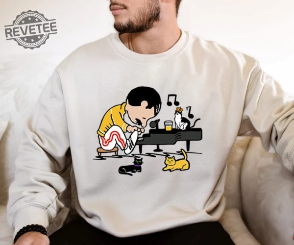 Freddie Mercury Charlie Brown Tshirt Freddie Mercury And His Cats Tshirt Freddie Mercury Playing The Piano Shirt Queen Band Tshirt revetee 3