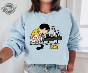 Freddie Mercury Charlie Brown Tshirt Freddie Mercury And His Cats Tshirt Freddie Mercury Playing The Piano Shirt Queen Band Tshirt revetee 4