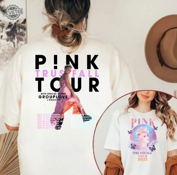 Pink Trustfall Tour 2023 Trustfall Album Tee Pink Singer Tour Music Festival Shirt Concert Apparel Tour Tshirt Pink Music revetee 3