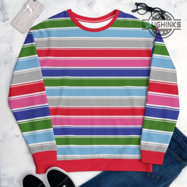 chucky long sleeve shirt cosplay all over printed artificial wool sweatshirt chucky rainbow striped shirts for adults doll halloween costumes laughinks 1