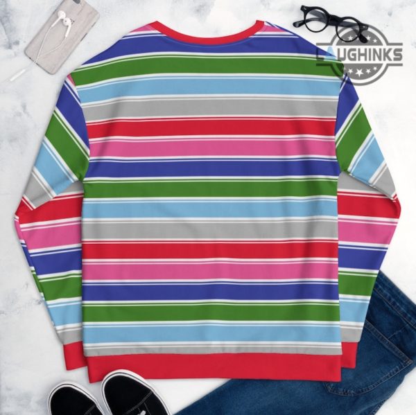 chucky long sleeve shirt cosplay all over printed artificial wool sweatshirt chucky rainbow striped shirts for adults doll halloween costumes laughinks 2