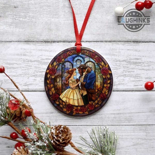 belle christmas ornament beauty and the beast double sided ceramic ornament disney princess xmas tree decoration wedding gift belle and the beast movie laughinks 2