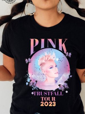 Pink Trustfall Tour 2023 Trustfall Album Tee Pink Singer Tour Music Festival Shirt Concert Apparel Rustic United Brand Shirt Unique revetee 3