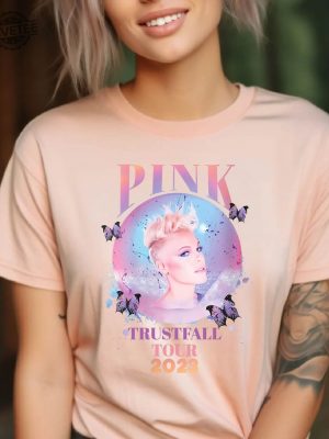 Pink Trustfall Tour 2023 Trustfall Album Tee Pink Singer Tour Music Festival Shirt Concert Apparel Rustic United Brand Shirt Unique revetee 4