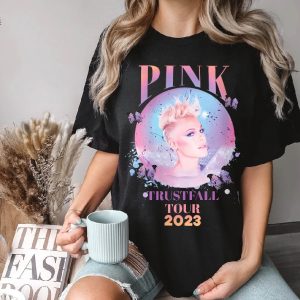 Pink Trustfall Tour 2023 Trustfall Album Tee Pink Singer Tour Music Festival Shirt Concert Apparel Rustic United Brand Shirt Unique revetee 5