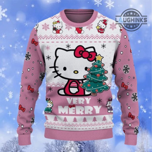 hello kitty ugly christmas sweater all over printed sanrio hello kitty very merry artificial wool sweatshirt faux knitted christmas halloween pink hello kitty costume laughinks 2