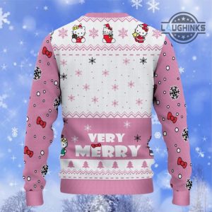 hello kitty ugly christmas sweater all over printed sanrio hello kitty very merry artificial wool sweatshirt faux knitted christmas halloween pink hello kitty costume laughinks 3