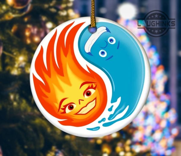 elemental christmas ornament double sided disney elemental movie ceramic ornaments water and fire elements xmas tree decoration pixar 2023 laughinks 1