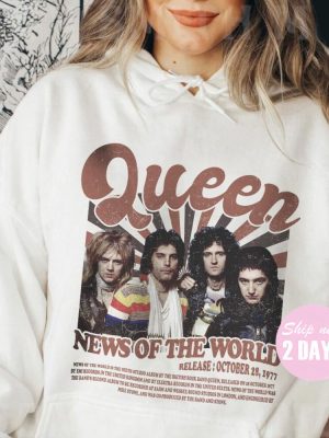 Limited Queen Rock Merch Music Shirt News Of The World Album Music Graphic Tee Queen Rock Band Vintage Retro Merch Sweatshirt revetee 4