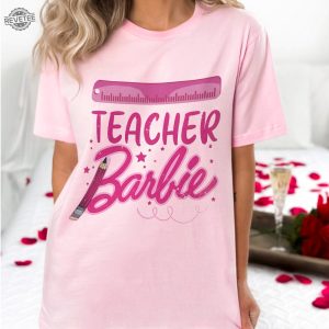 Personalized Teacher Barbie Shirt Barbie Custom Shirt Personalized Barbie Shirt Barbie Party Shirt Custom Barbie Gift Pink Teacher Shirt revetee 2