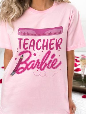 Personalized Teacher Barbie Shirt Barbie Custom Shirt Personalized Barbie Shirt Barbie Party Shirt Custom Barbie Gift Pink Teacher Shirt revetee 2