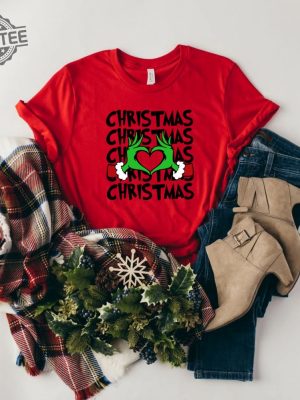 Christmas Shirt Grinch T Shirt Dr Seuss Outfit Christmas Gifts Heart Hands Graphic Tees Xmas Womens Clothing Holiday T Shirts Unique revetee 2