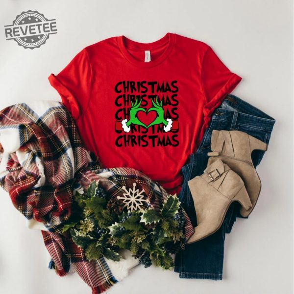 Christmas Shirt Grinch T Shirt Dr Seuss Outfit Christmas Gifts Heart Hands Graphic Tees Xmas Womens Clothing Holiday T Shirts Unique revetee 2