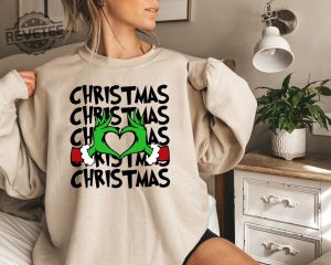 Christmas Shirt Grinch T Shirt Dr Seuss Outfit Christmas Gifts Heart Hands Graphic Tees Xmas Womens Clothing Holiday T Shirts Unique revetee 3