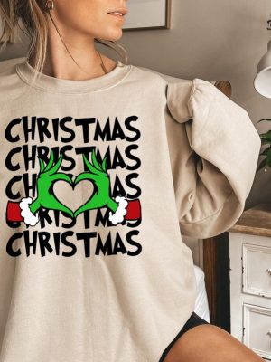 Christmas Shirt Grinch T Shirt Dr Seuss Outfit Christmas Gifts Heart Hands Graphic Tees Xmas Womens Clothing Holiday T Shirts Unique revetee 3