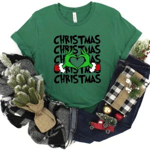 Christmas Shirt Grinch T Shirt Dr Seuss Outfit Christmas Gifts Heart Hands Graphic Tees Xmas Womens Clothing Holiday T Shirts Unique revetee 5