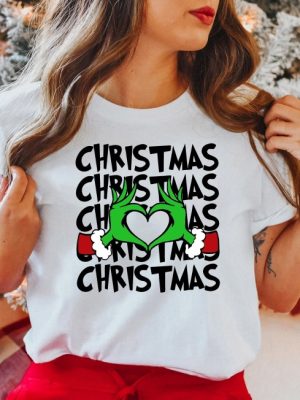 Christmas Shirt Grinch T Shirt Dr Seuss Outfit Christmas Gifts Heart Hands Graphic Tees Xmas Womens Clothing Holiday T Shirts Unique revetee 6