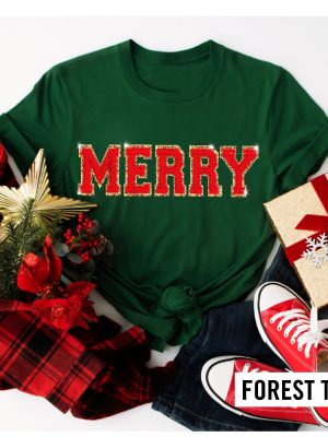 Chenille Patch Christmas Sweatshirt Christmas Shirts Merry Christmas Crewneck Cute Winter Sweater Unique revetee 4