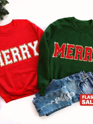 Chenille Patch Christmas Sweatshirt Christmas Shirts Merry Christmas Crewneck Cute Winter Sweater Unique revetee 5