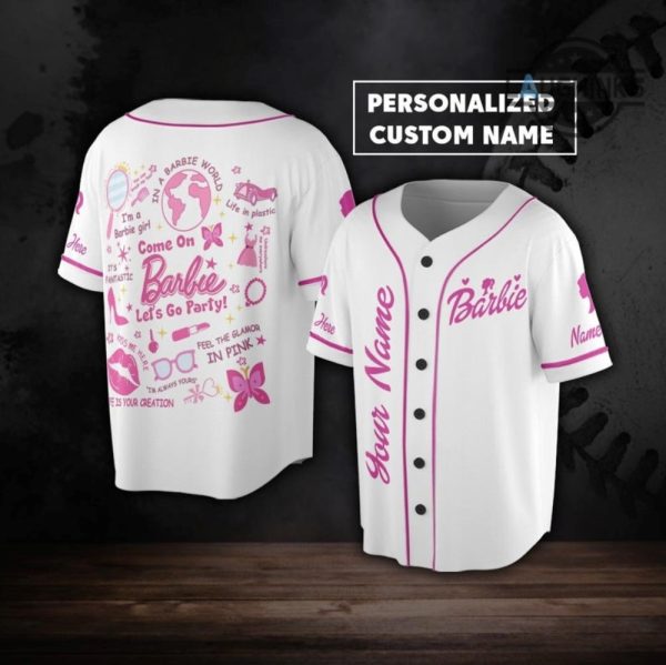 barbie costume all over printed barbie baseball jersey shirts custom name doll jersey personalized come on barbie lets go party barbenheimer movie 2023 laughinks 1