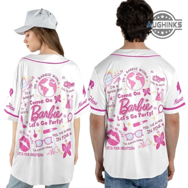 barbie costume all over printed barbie baseball jersey shirts custom name doll jersey personalized come on barbie lets go party barbenheimer movie 2023 laughinks 5