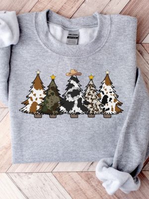 Country Christmas Sweatshirt Cute Cowhide Sweatshirt Holiday Sweatshirt Christmas Cow Shirt Cow Lover Xmas Gift Farm Sweatshirt Cows Unique revetee 3